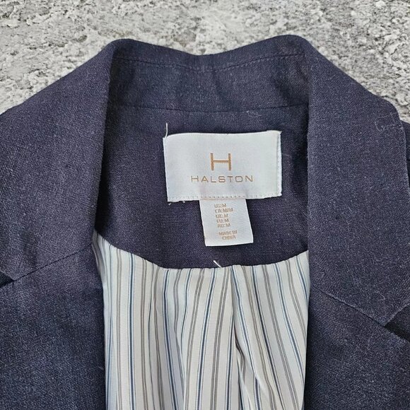 H by Halston Women Blazer Blue Navy Linen Blend Open Front jacket Size M - Picture 3 of 9